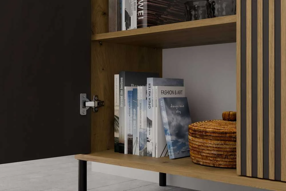 Top E Shop KAMARO 4DK SLIM/GL ĄŽUOLINĖ ARTISAN VITRINĖ SPINTELĖ