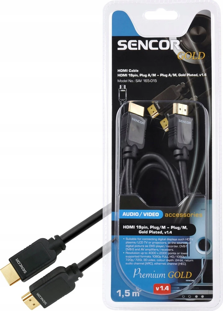 Sencor HDMI laidas 1,5m auksuotomis jungtimis