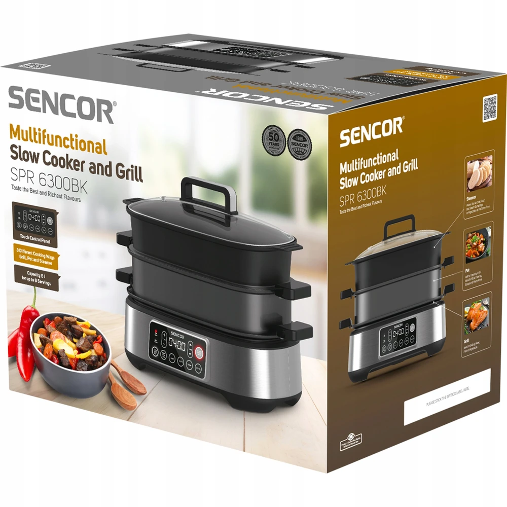 Sencor SPR 6300BK 3v1 Lėtpuodis / Grilis / Garų puodas