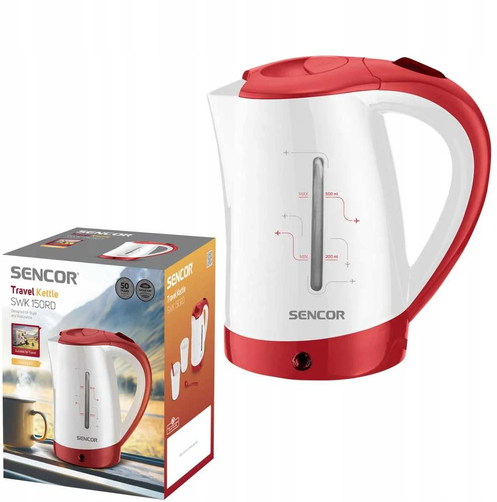 Sencor kelioninis elektrinis virdulys 0,5l su 2puodeliais SWK150RD