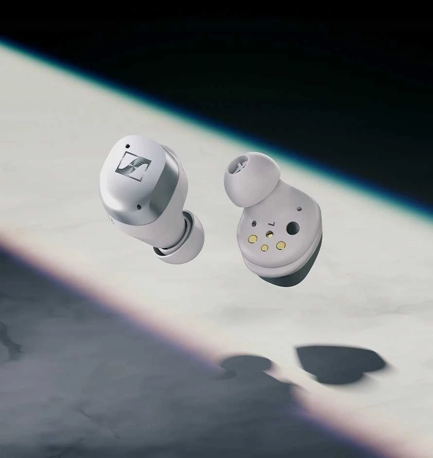 Sennheiser belaidės ausinės: įkrovimo kontaktai