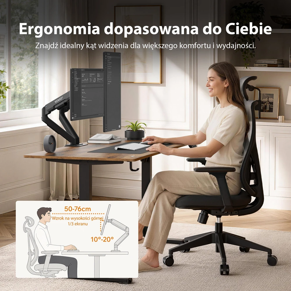 SENSE7 Laikiklis biurkowy na 2 monitory 17''-32'' HANG DOUBLE Light