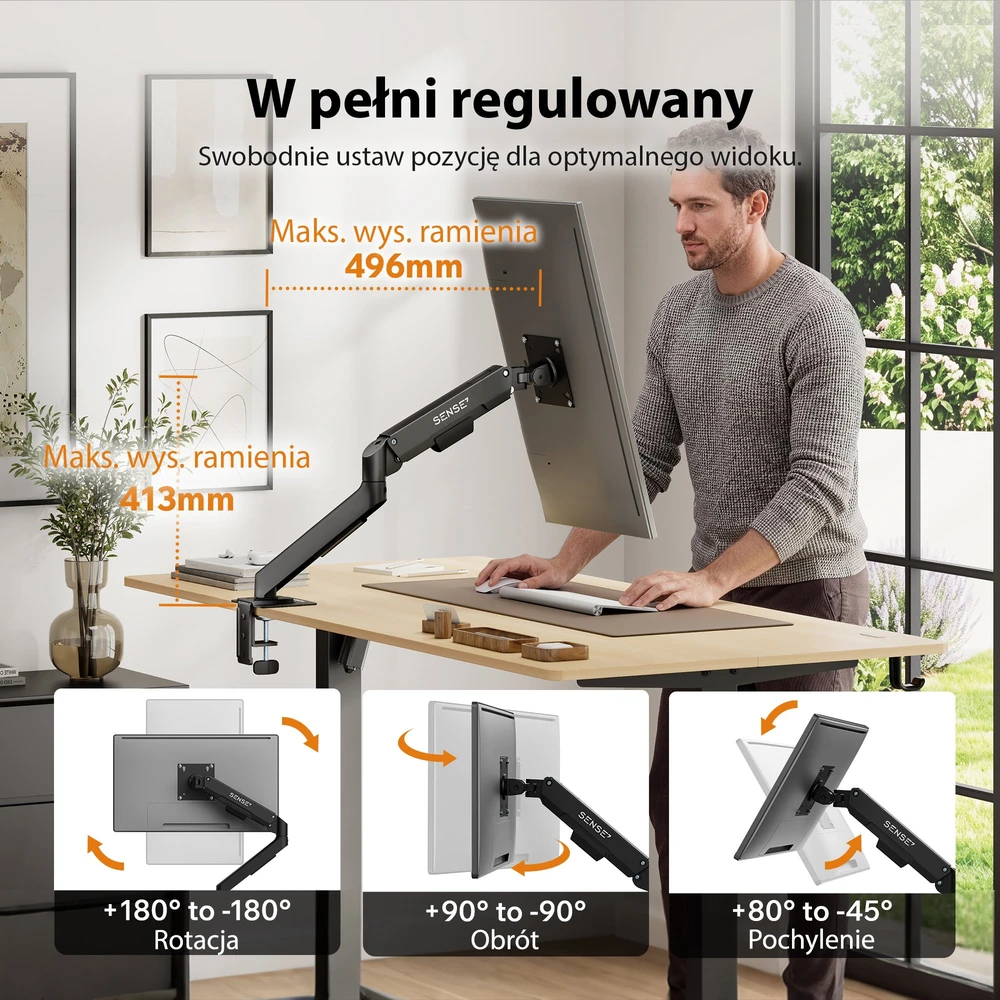 SENSE7 Laikiklis biurkowy na monitorius 17''-32'' HANG Light