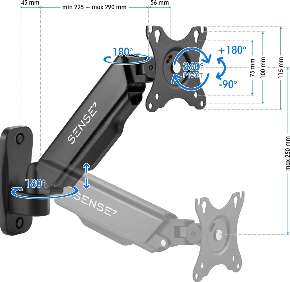SENSE7 Laikiklis prie sienos monitoriui 17''-32'' HANG WALL