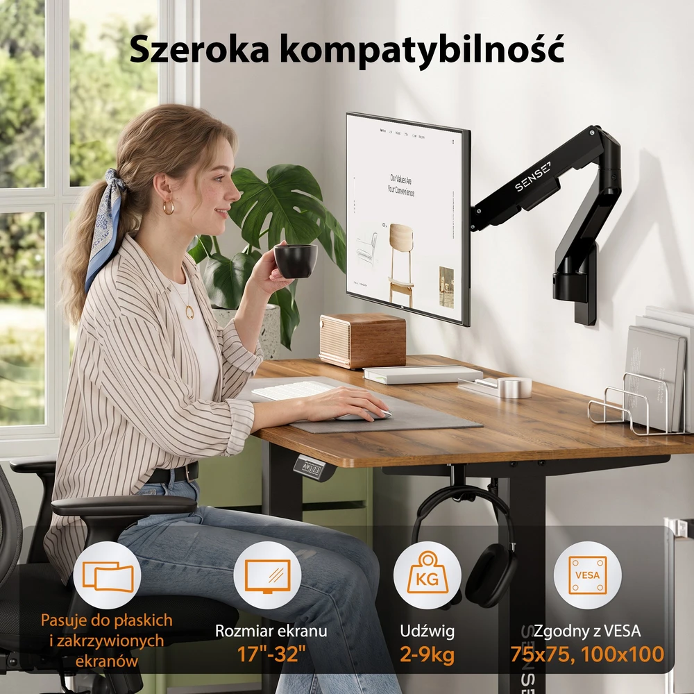 SENSE7 Laikiklis do ściany na monitorius 17''-32'' HANG Light WALL ARM