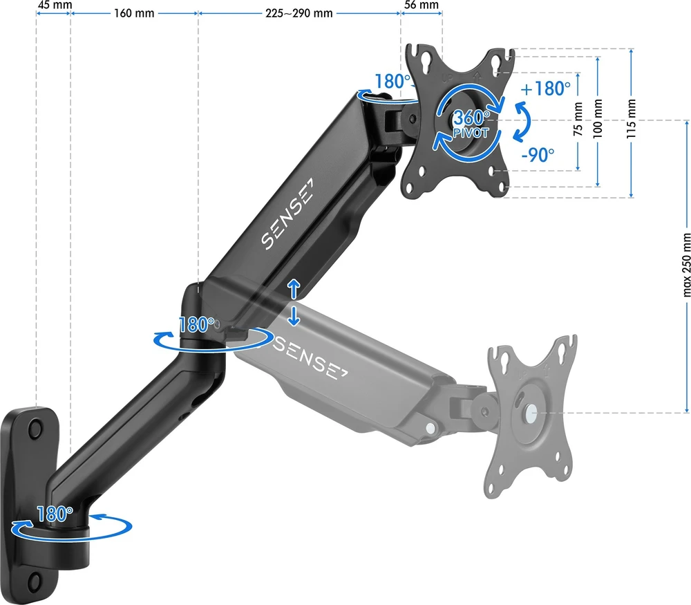SENSE7 Sieninis laikiklis monitoriui 17''-32'' HANG WALL ARM