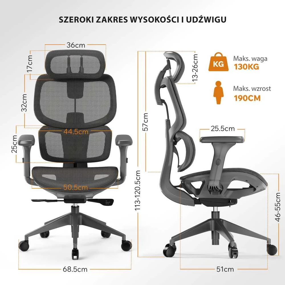 SENSE7 Nobu kėdės techniniai matmenys