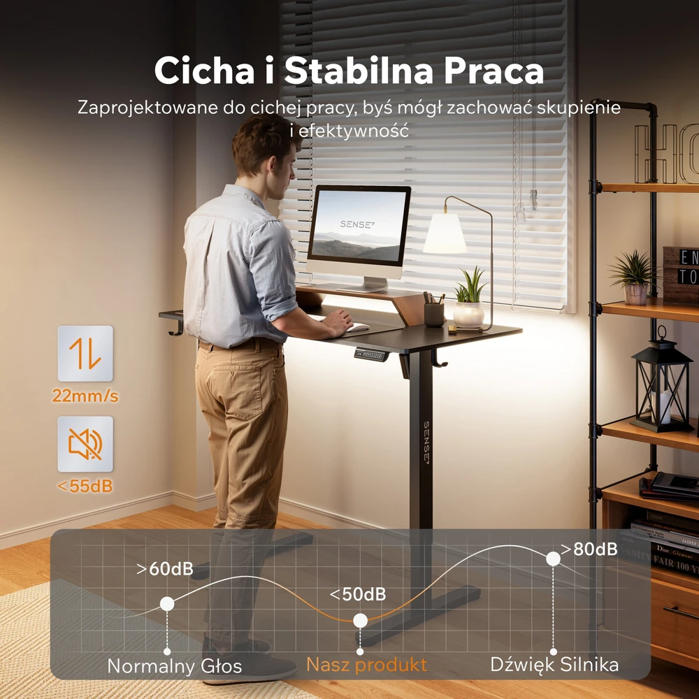 Rašomasis stalas SENSE7 NOJO LIGHT, juodas, 120 × 60 cm