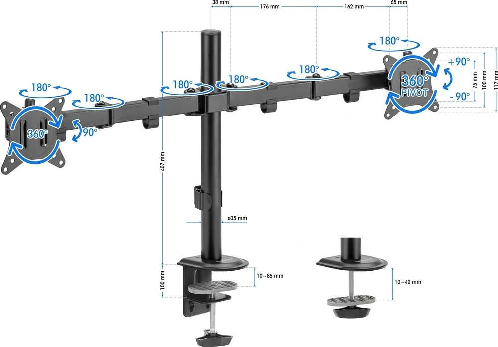 SENSE7 Stalinis laikiklis 2 monitoriams 17"-32" DVIGUBAS PLAUKIOJANTIS
