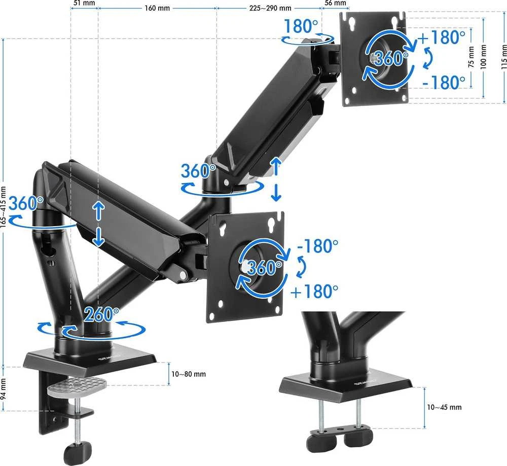 SENSE7 Stalo laikiklis 2 monitoriams, 17"-32" (dvigubas pakabinimas)
