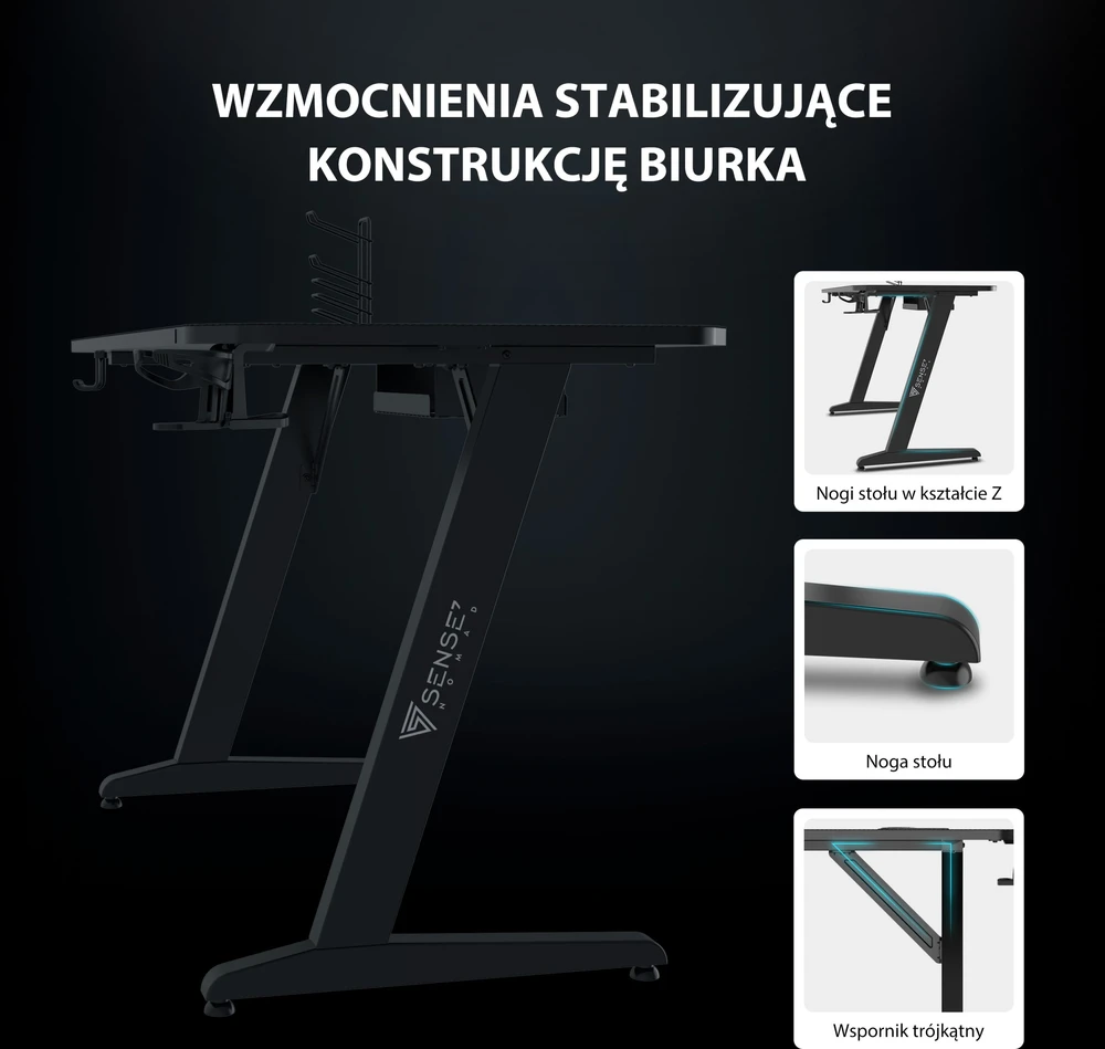 SENSE7 Nomad Basic rašomasis stalas, juodas, 140 cm x 60 cm, bazinis