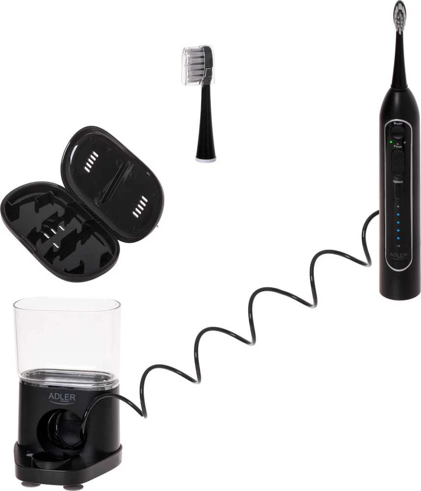 Dantų šepetėlis Adler | 2-in-1 Vanduo Flossing Sonic | AD 2180b | Įkraunamas | Suaugusiems | Šepetėlių skaičius galvutės įeina 2 | Number of teeth brushing modes 1 | Juodas