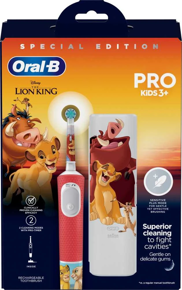 Elektrinis dantų šepetėlis ORAL-B Pro Kids 3+ Lion King + dėklas
