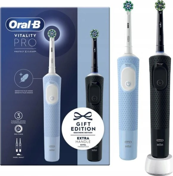 Braun Oral-B Vitality Pro Duo Adult Rotating-oscillating dantų šepetėlis Juodas, Mėlyna, Baltas