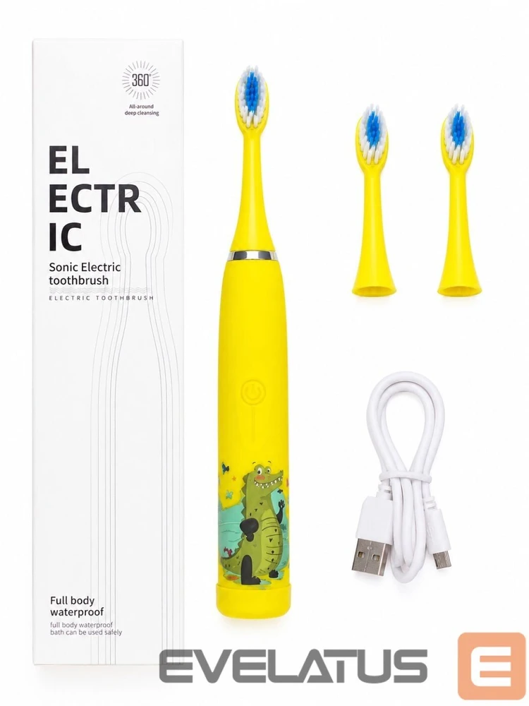 Šepetėlis iLike Do zębów Kids Įkraunamas Sonic Elektrinis dantų šepetėlis USB Charging 3 Heads (1+2 Replacement Heads) Soft Bristles Waterpro (ILIKW1ET3Y)