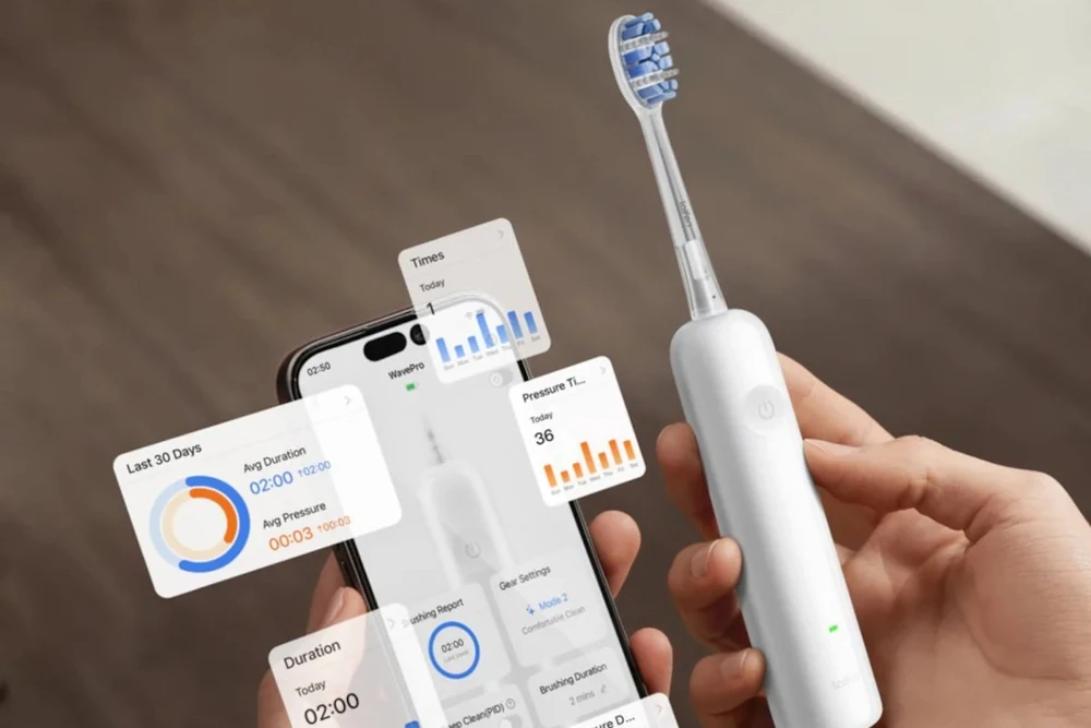 Šepetėlis Laifen Sonicinis dantų šepetėlis Wave Pro ABS IPX8 SMART 70 dienų Balta