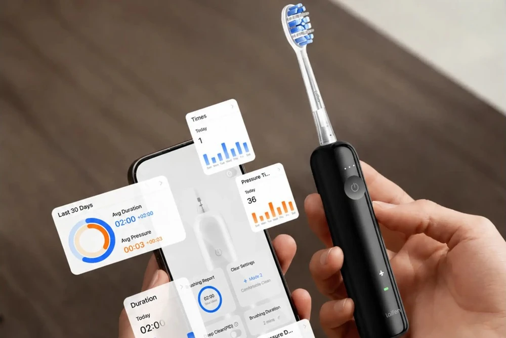 Šepetėlis Laifen Soninis dantų šepetėlis Wave Pro ABS IPX8 SMART 70 dienų Juodas
