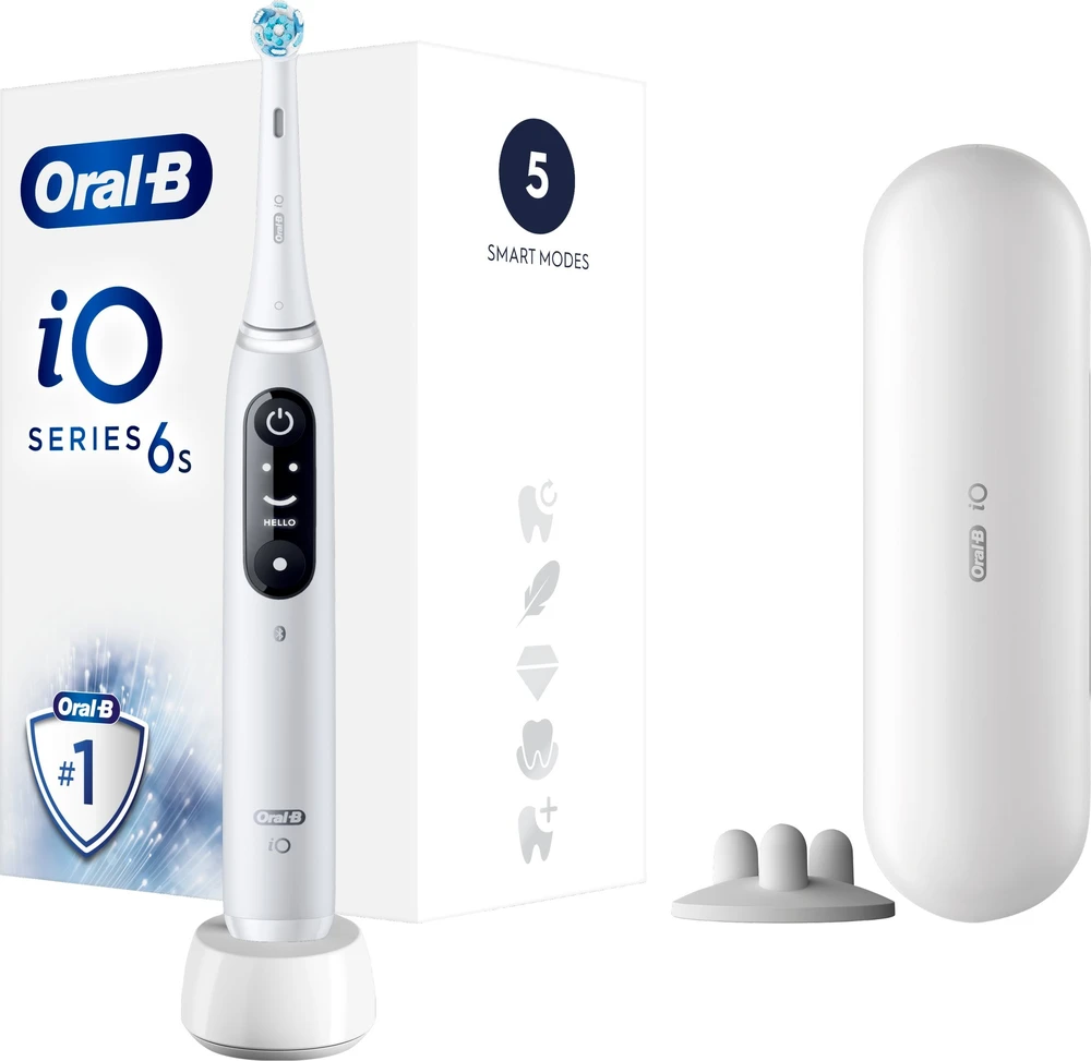 Braun Oral-B iO6 Series, elektrinis dantų šepetėlis, baltos spalvos