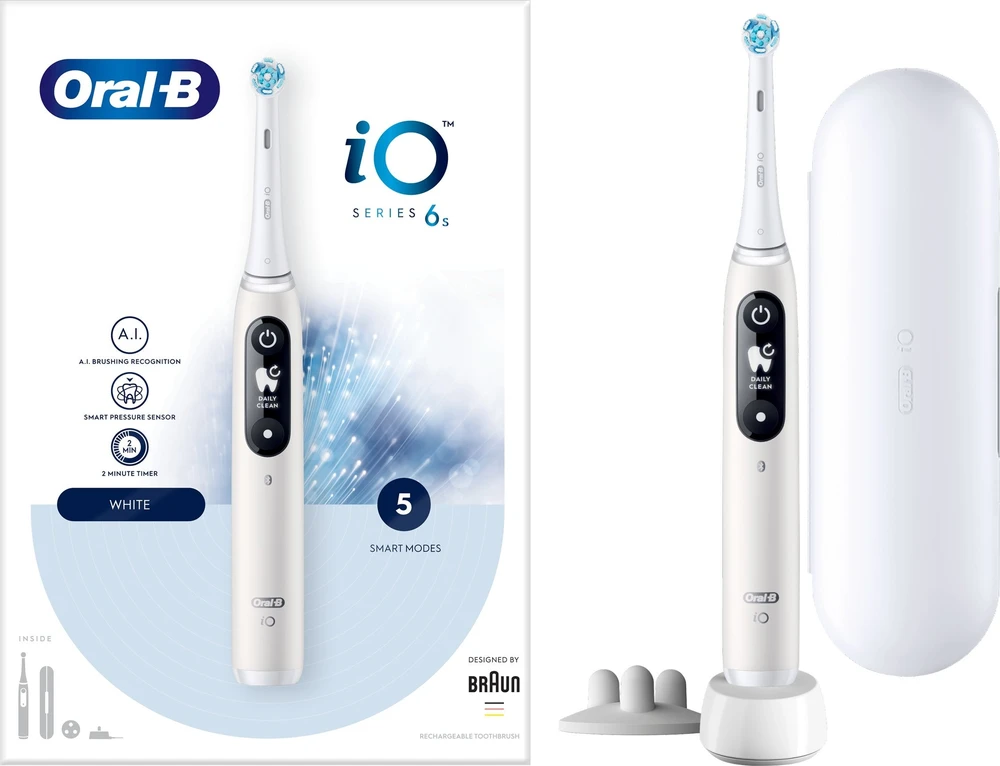 Braun Oral-B iO6 Series, elektrinis dantų šepetėlis, baltos spalvos