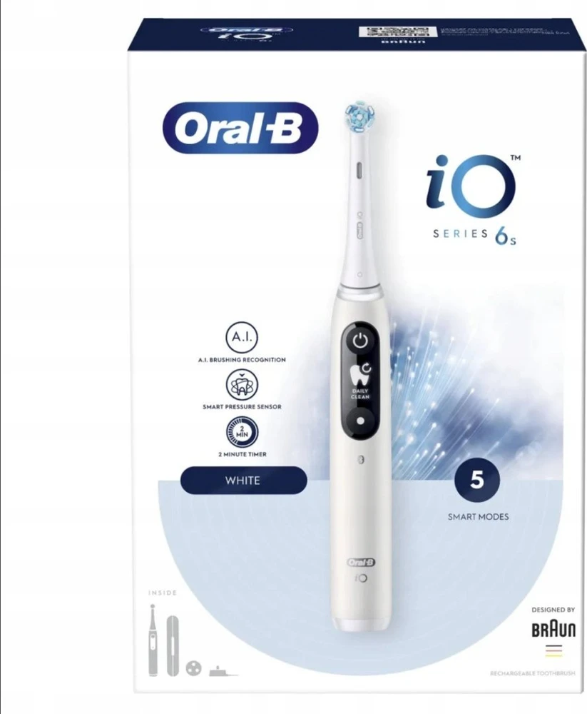 Braun Oral-B iO6 Series, elektrinis dantų šepetėlis, baltos spalvos
