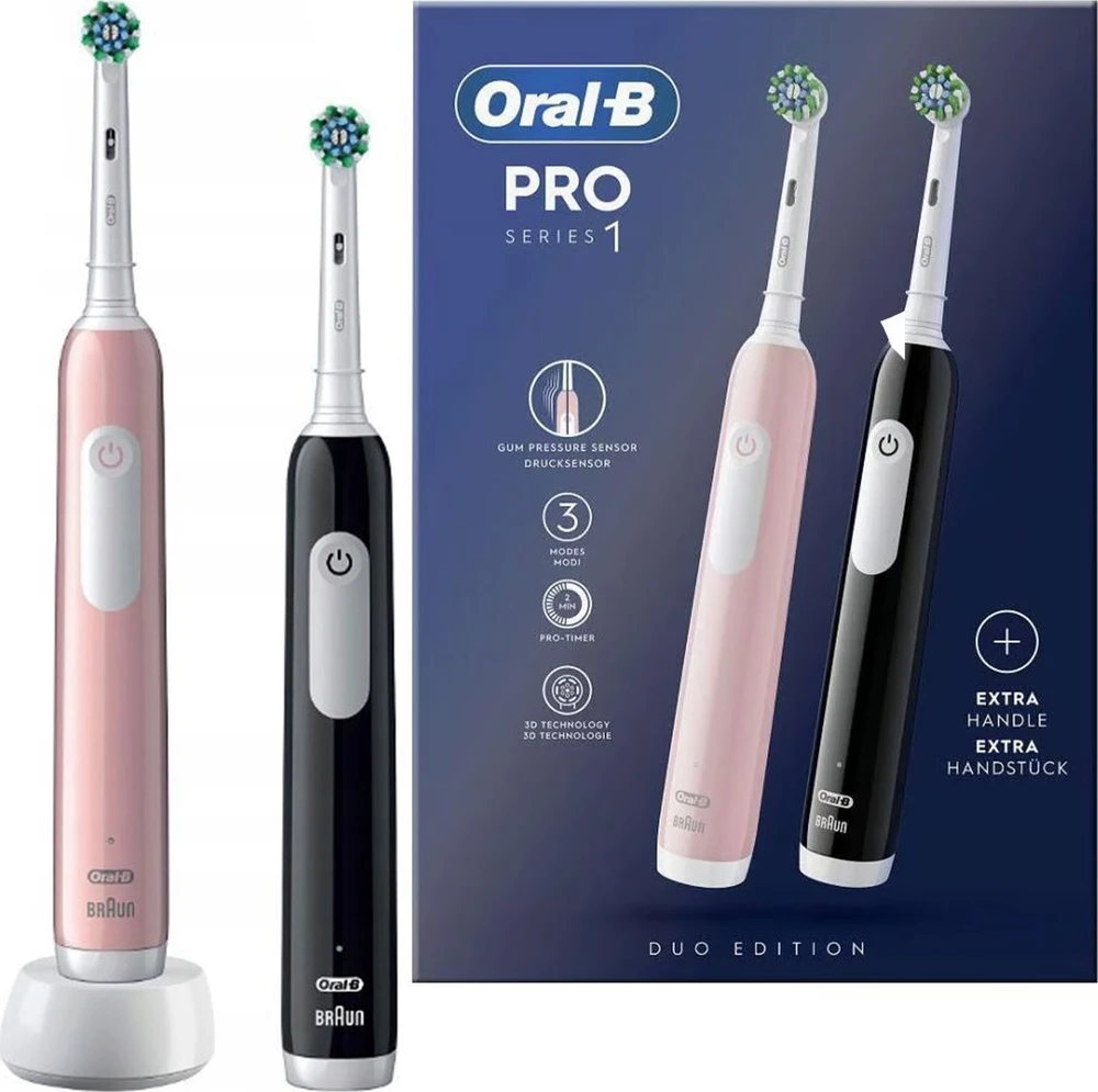 Dantų šepetėlis Šepetėlis Oral-B Pro Series 1 Cross Action komplektas 2-pack Juodas + Rožinė Juodas/Rožinė