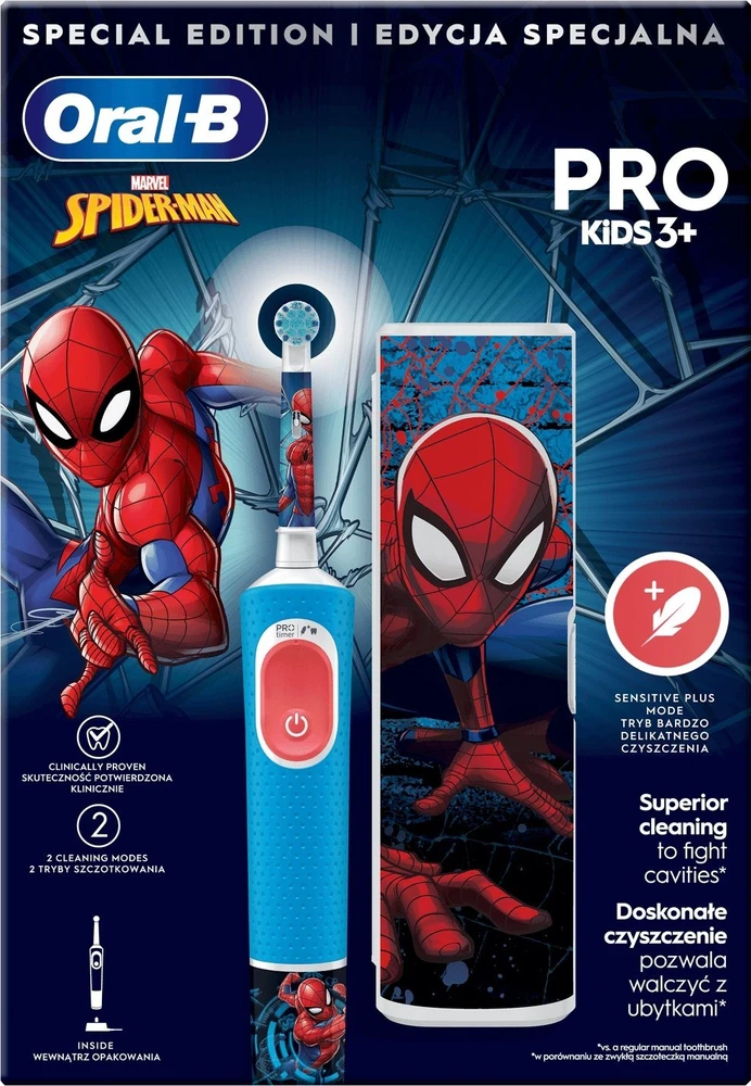 Dantų šepetėlis Oral-B Vitality Pro D103 Kids 3+ Spiderman + etui mėlyna