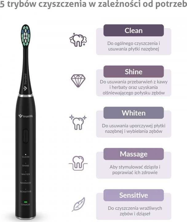 TrueLife SonicBrush Clean30 Juodas Adult Oscillating dantų šepetėlis