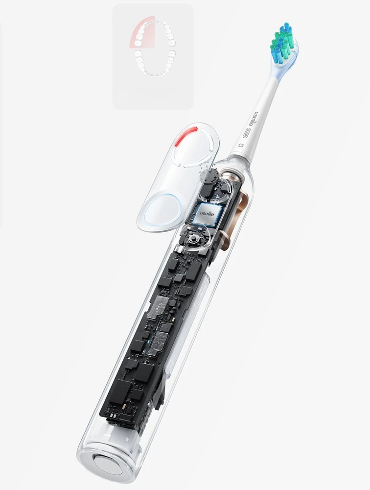 Dantų šepetėlis Šepetėlis Usmile P10 PRO Baltas Šepetėlis soniczna + 2 antgaliai