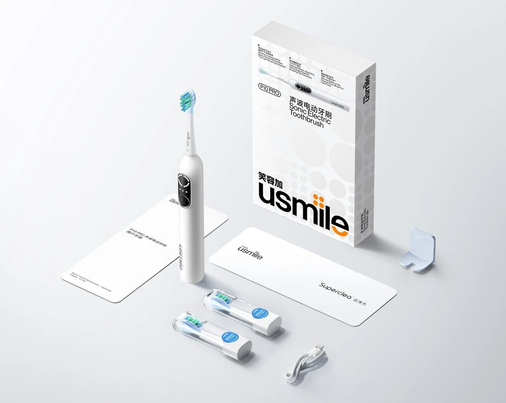 Dantų šepetėlis Šepetėlis Usmile P10 PRO Baltas Šepetėlis soniczna + 2 antgaliai