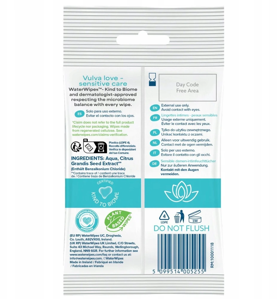 Septona WATER WIPES „Sensitive Feminine Wipes“ intymios higienos servetėlės jautriai odai, 10 vnt.