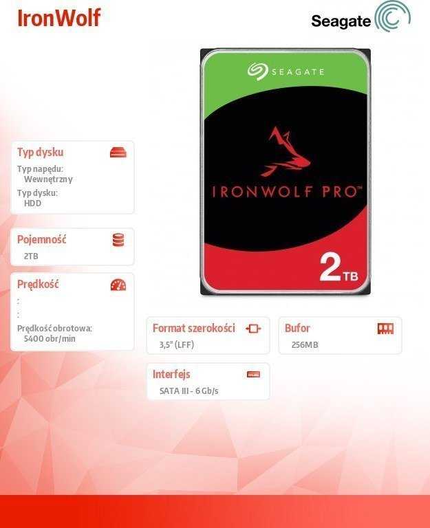 Dysk serwerowy Seagate IronWolf 2TB 3.5'' SATA III (6 Gb/s) (ST2000VN003)