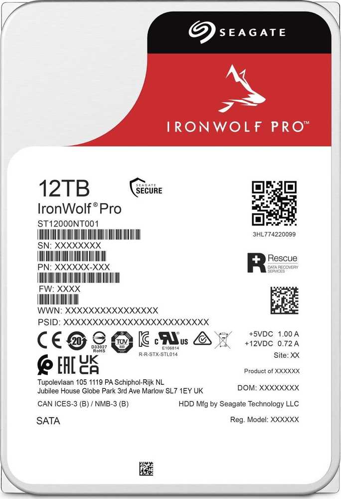 SEAGATE Ironwolf PRO Enterprise NAS HDD 12TB 7200rpm 6Gb/s SATA 256MB talpykla 8,9 cm 3,5 colio 24x7 NAS ir amp; RAID Rackmount Systeme BLK