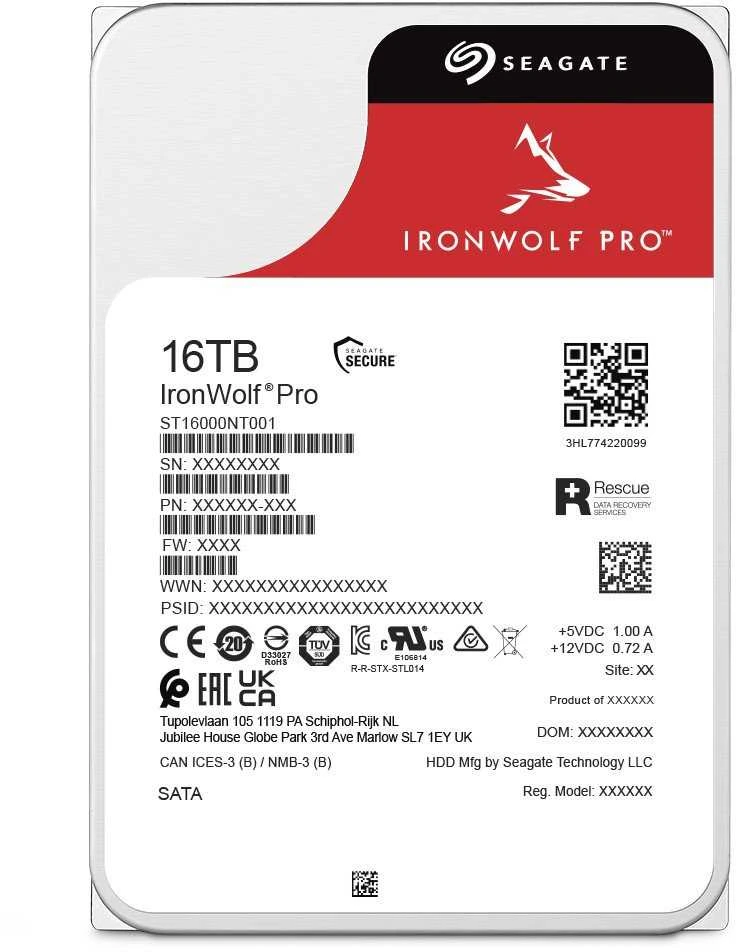 SEAGATE Ironwolf PRO Enterprise NAS HDD 16TB 7200rpm 6Gb/s SATA 256MB talpykla 8,9 cm 3,5 colio 24x7 NAS ir amp; RAID Rackmount sistemos BLK