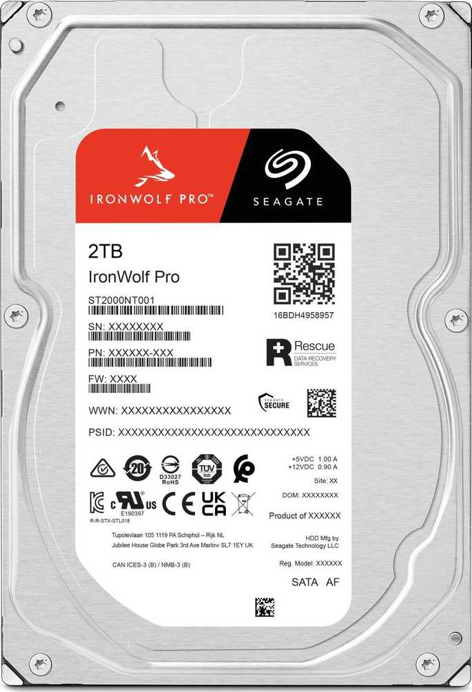 SEAGATE Ironwolf PRO Enterprise NAS HDD 2TB 7200rpm 6Gb/s SATA 256MB talpykla 8,9 cm 3,5 colio 24x7 NAS ir amp; RAID Rackmount sistemos BLK