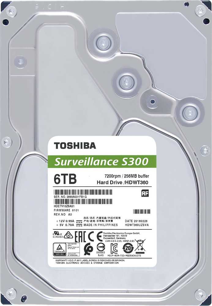 Toshiba S300 Surveillance 6TB 3,5 col. SATA III (6 Gb/s) serverio diskas (HDWT860UZSVA)