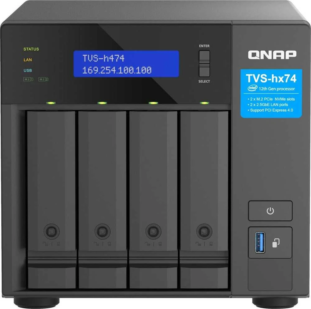 Serveris QNAP TVS-H474 NAS bokštas Intel® Pentium® G7400 8 GB DDR4 QuTS herojus juodas