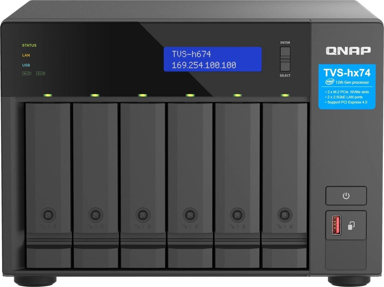 Serveris QNAP ZFS pagrįsta saugykla | TVS-h674-i5-32G su PCIe Gen 4 išplečiamumu 10/25GbE ryšiui, M.2 NVMe SSD talpyklą ir kelių gijų procesorius | Intel | i5-12400 6-branduolių/12-thread | 32 GB | DDR4 SODIMM | Juodas