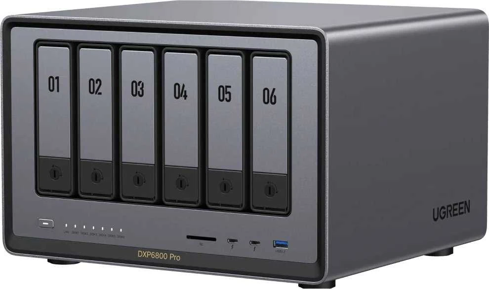 Serveris Serwer plików Ugreen NASync DXP6800 Pro 6-dyskowy 8GB DDR5 Intel i5-1235U 2x 10GbE 8K HDMI SD 4.0 Juodas (DXP6800 PRO)