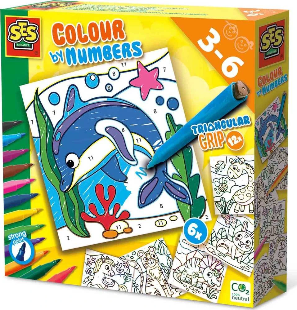 SES Creative - Spalvink skaičiais - Trikampiai rašikliai - (S14690)