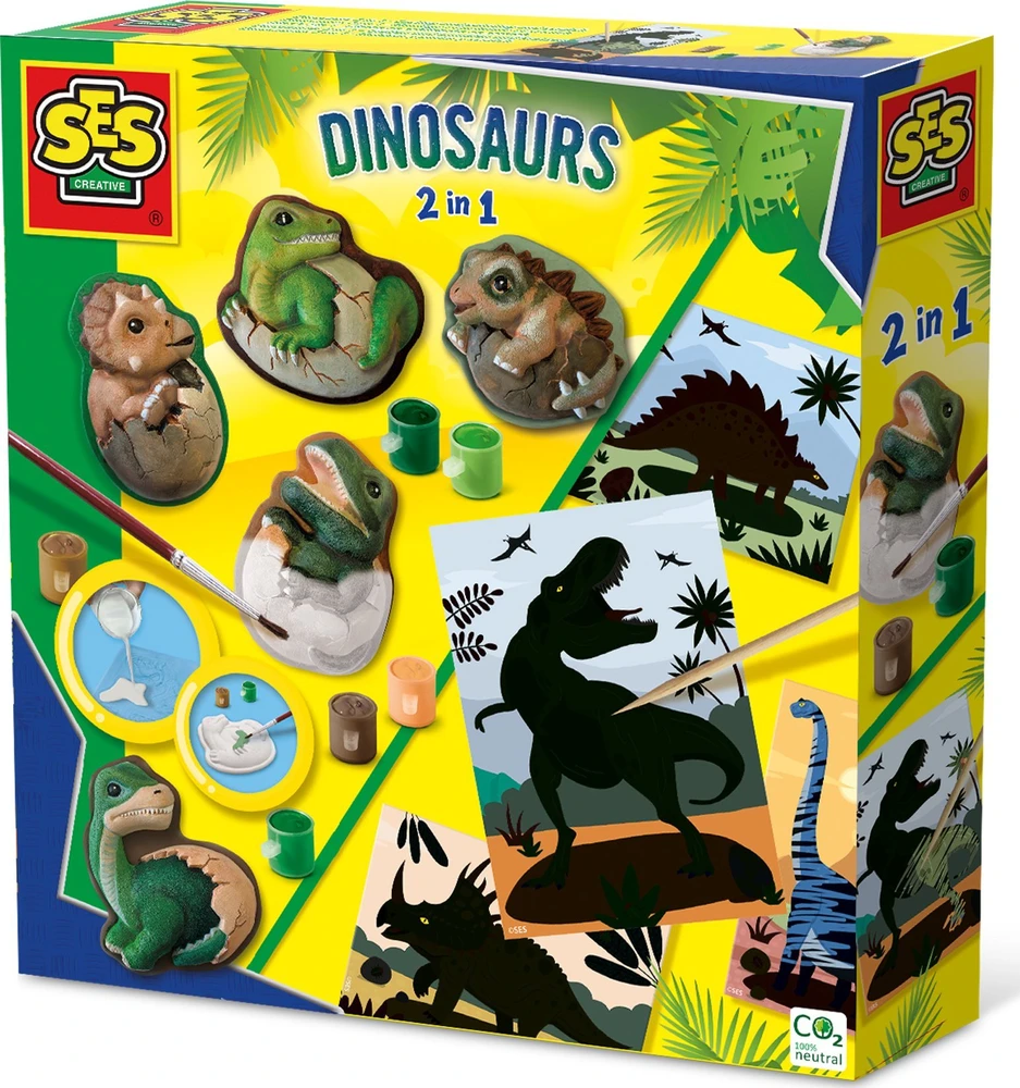 SES Creative – liejimas ir tapyba – dinozaurai 2 viename su nutrinamomis kortelėmis – (S01408)