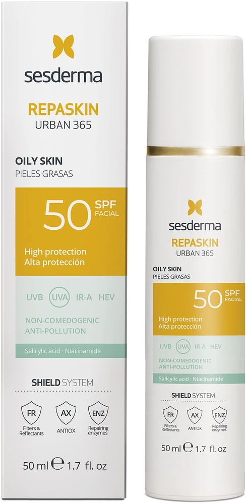 Sesderma Repaskin Urban 365 Photoprotector Oily Skin Spf50 veido kremas nuo saulės riebiai odai 50ml