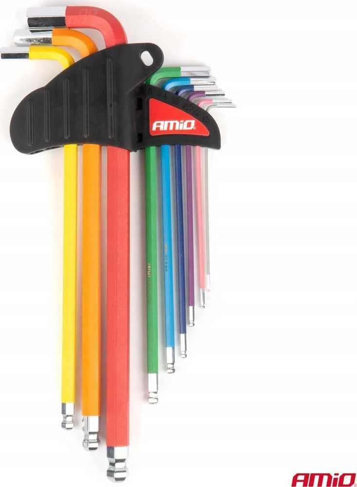 HEX (imbus) raktai su kamuoliuku, extra ilgi, 9 vnt., plienas S2 AMIO-04299
