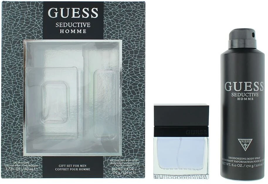 Rinkinys „Guess“: „Seductive“ tualetinis vanduo vyrams, 50 ml + „Seductive Homme“ dezodorantas purškiklis vyrams, 226 ml