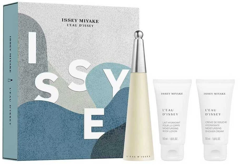 Set Issey Miyake: L'Eau d'Issey Eau De Toilette For Women, 50 ml + L'Eau d'Issey Moisturizing Losjonas kūnui, 50 ml + L'Eau d'Issey Moisturizing Dušo želė For All Skin Types, 50 ml