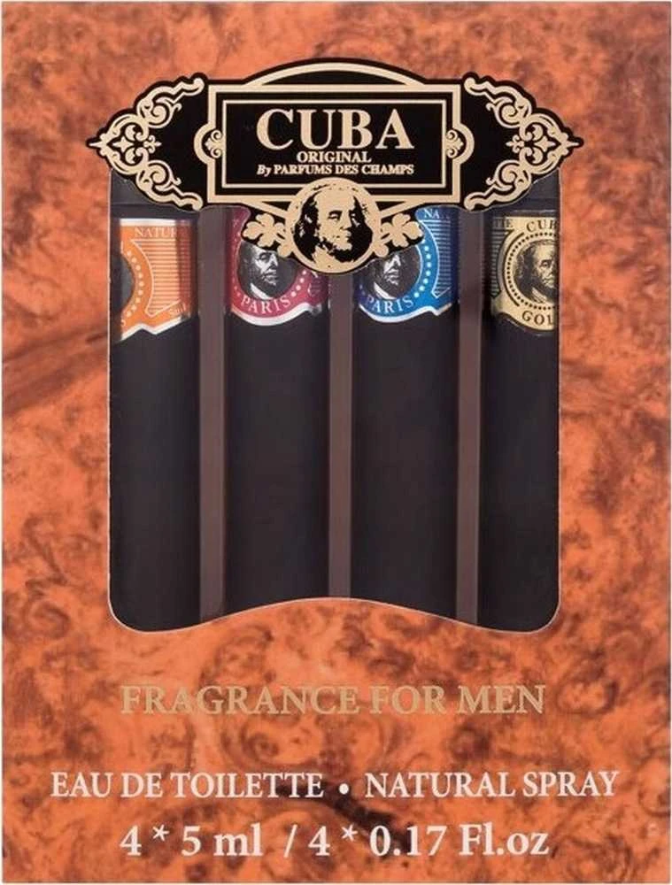 Cuba Set Miniatures rinkinys vyrams (EDT Gold, 5 ml + EDT Mėlyna, 5 ml + EDT Oranžinis, 5 ml + EDT Raudona, 5 ml)