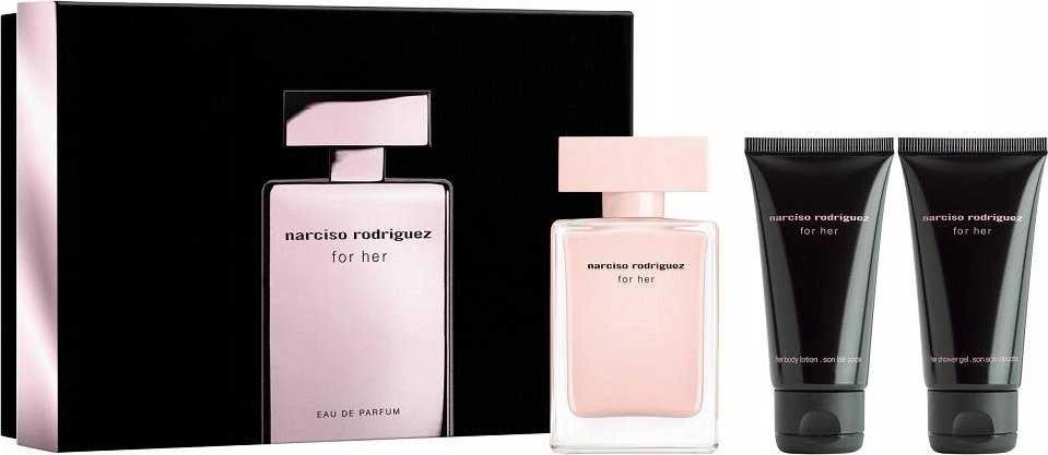 Narciso Rodriguez For Her rinkinys moterims (EDP, 50 ml + kūno losjonas, 50 ml+ dušo želė, 50 ml)