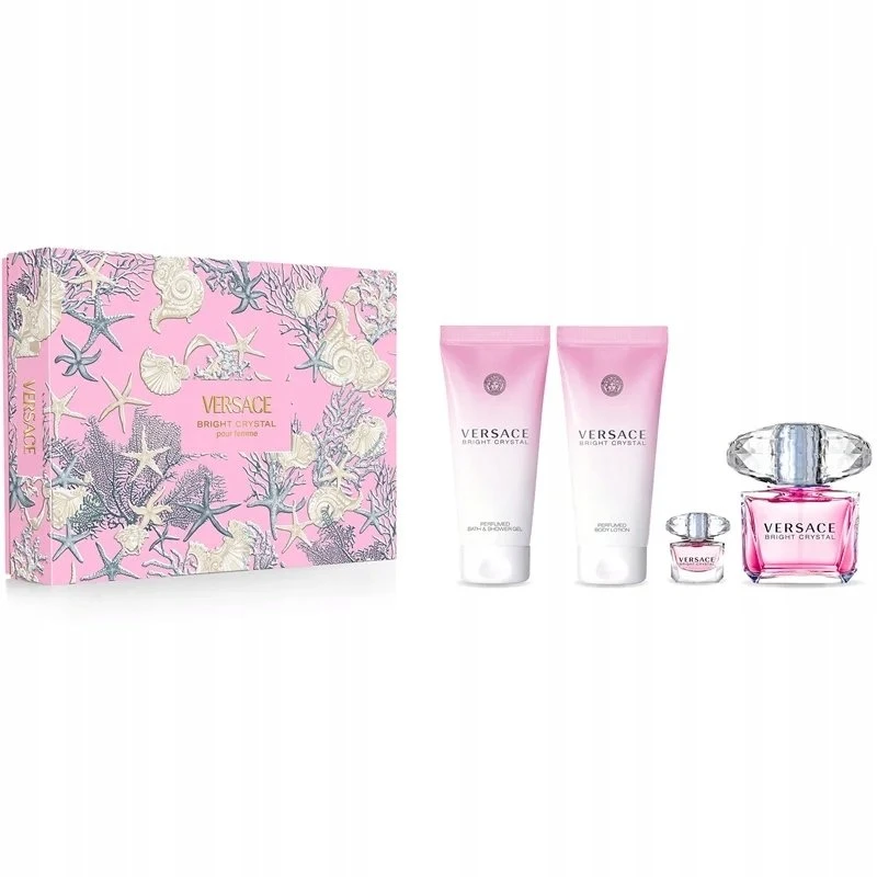 Kvepalų rinkinys moterims Versace Bright Crystal (EDT, 90 ml + EDT, 5 ml + kūno losjonas, 100 ml + dušo želė, 100 ml)