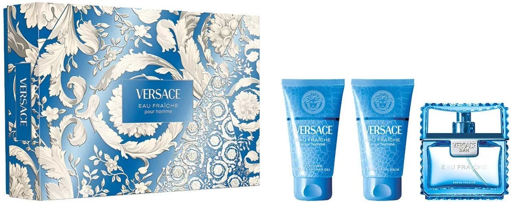 Versace Eau Fraiche Giftset rinkinys vyrams (EDT, 50 ml + dušo gelis, 50 ml + balzamas po skutimosi, 50 ml)