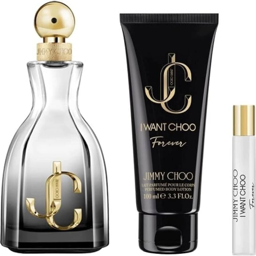 Versace Jimmy Choo I Want Choo Forever rinkinys: kvapusis vanduo purškiklis 100 ml + kūno balzamas 100 ml + kvapusis vanduo purškiklis 7,5 ml