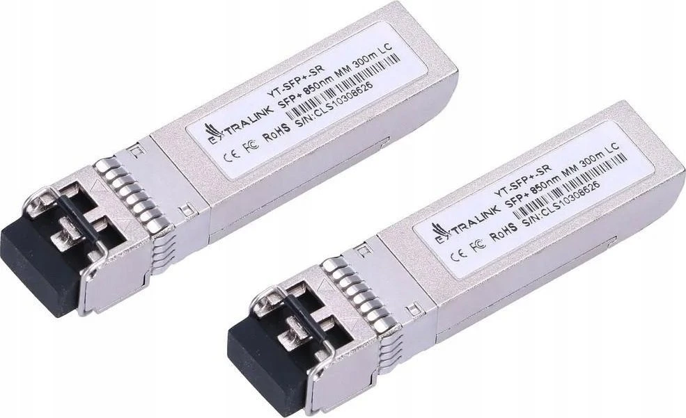 Šakotuvas „Extralink SFP+“ modulis 10G, 2 vnt. pakuotėje, 10 Gbps, LC/UPC, 850 nm, 300 m, daugiamodis, DOM, skirtas HP/Aruba